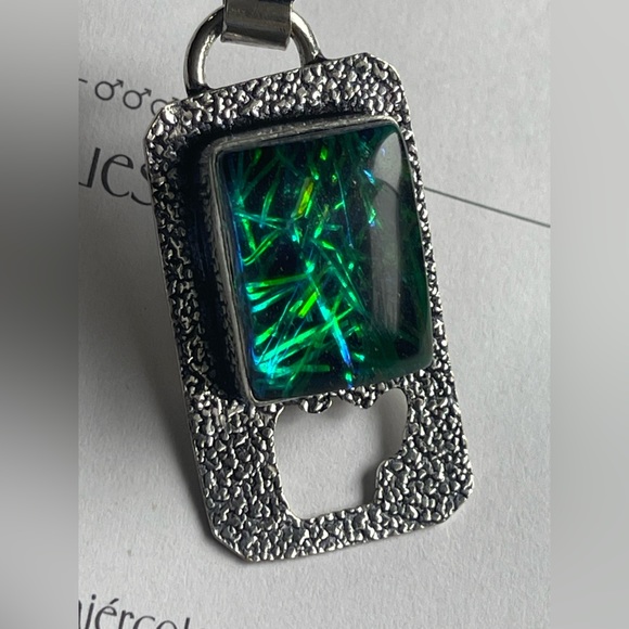 Triplet fire opal sterling silver plated bangle bracelet artisan hand carved - Picture 4 of 10